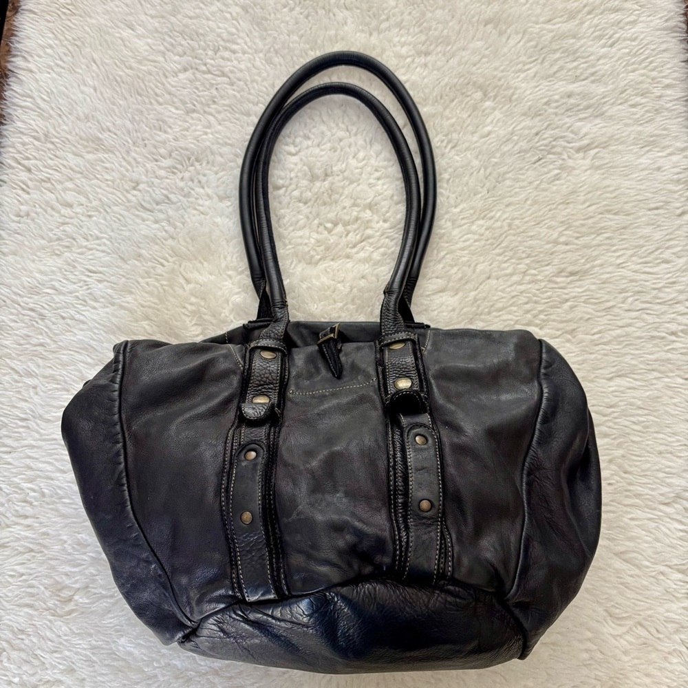 Calypso Christiane Celle Genuine Black Leather Vintage Shoulder/Tote Bag